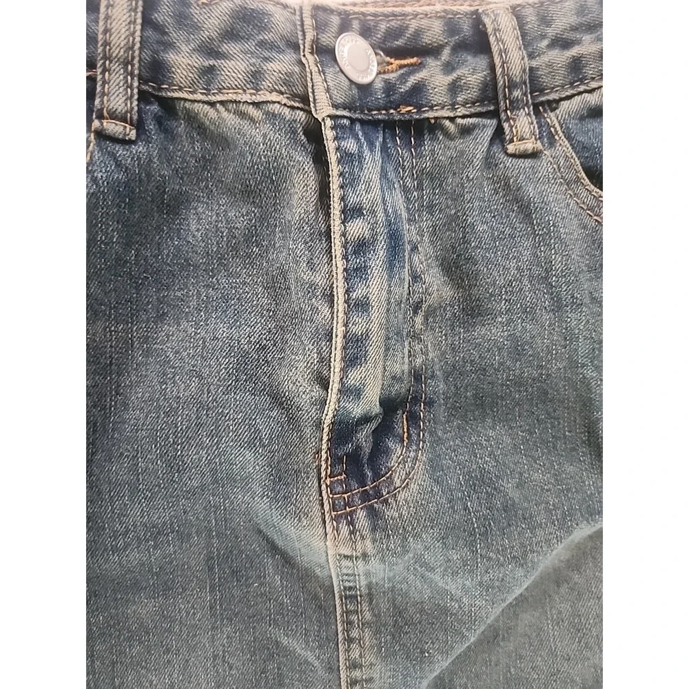 Angel Kiss Cargo Blue Jean Denim Maxi Skirt Y2K Style Back Slit Bungie Size 5/27